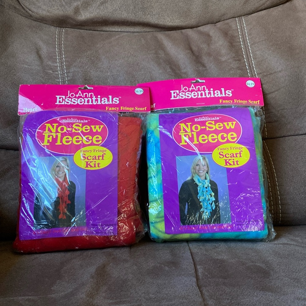 Joann essentials DIY fringe scarf kits.